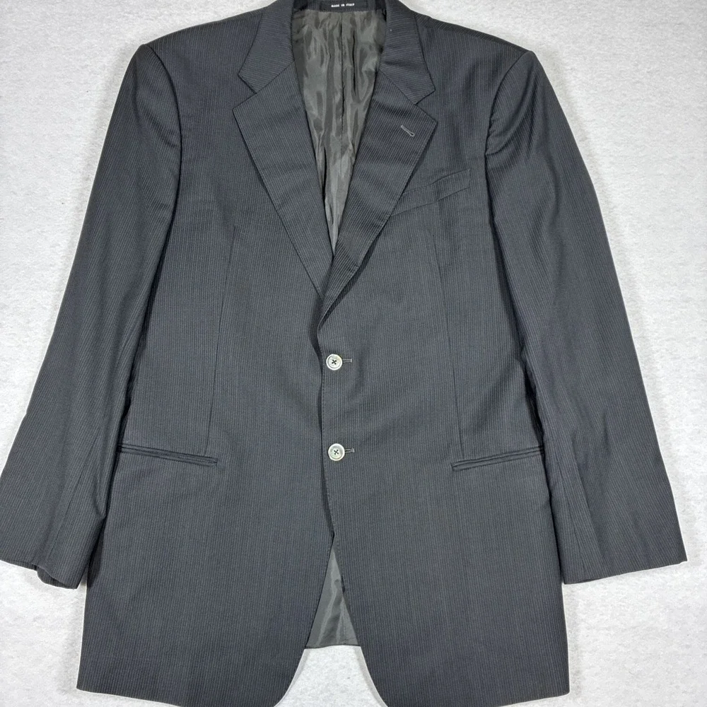 Giorgio Armani Le Collezioni Black Pinstripe Blazer Suit Jacket 44L Classic